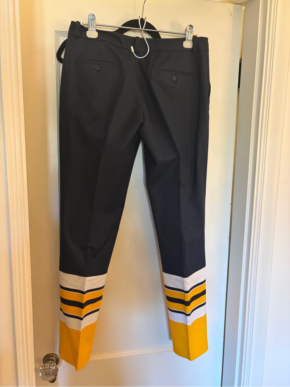 Michael Kors ITALY Navy Dress Pants with Yellow StripeS crisp cotton 6 PREPPY